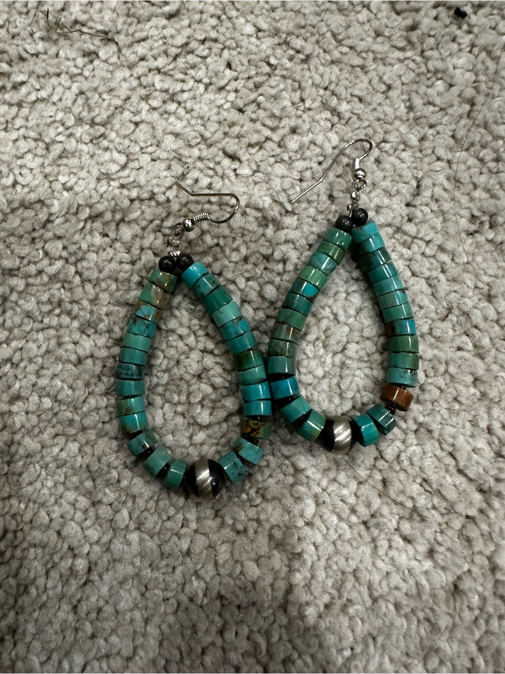 Turquoise Beaded Teardrop Earrings - Unbranded